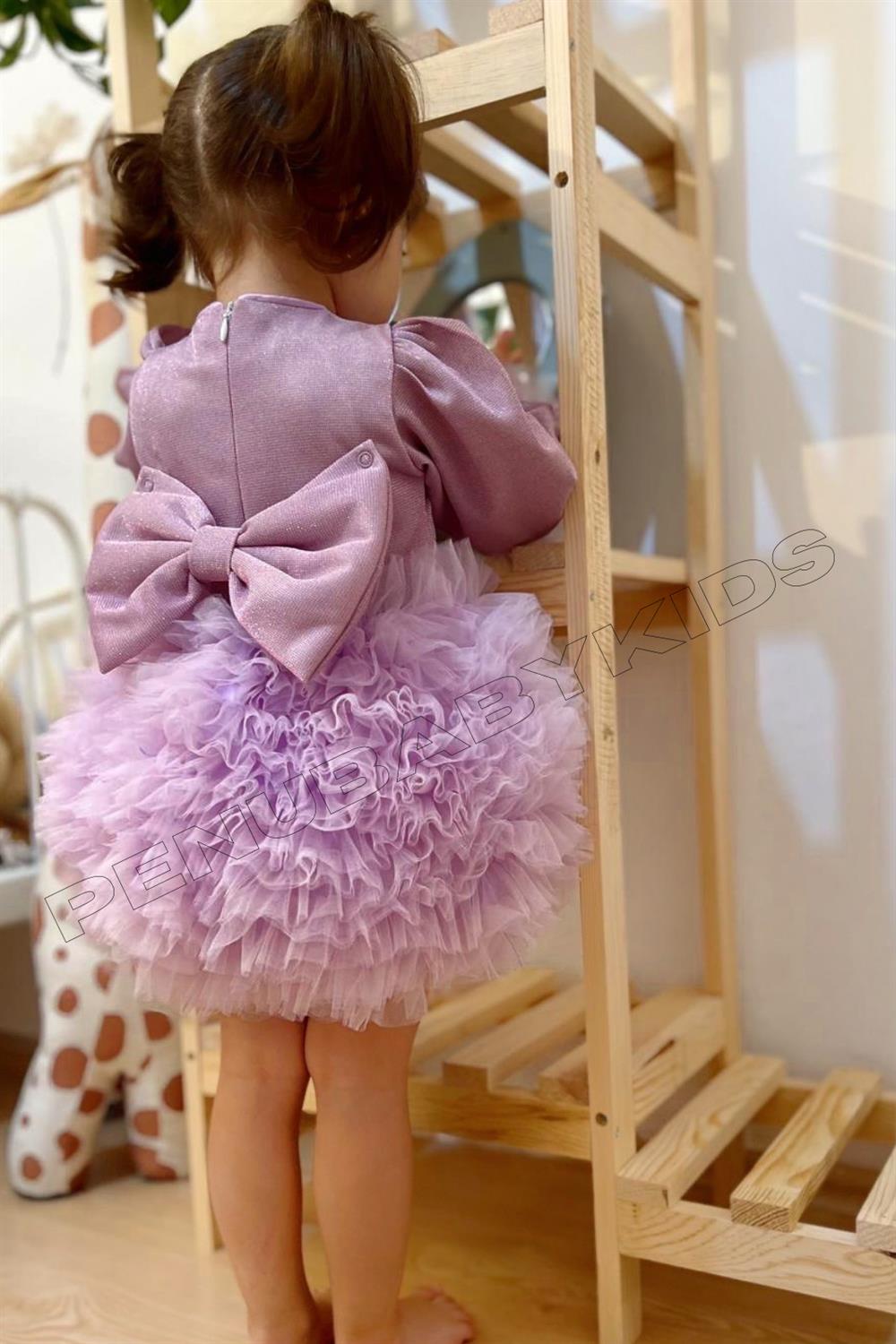 Lila Tütülü Uzun Kol Kız Bebek Elbise - Princess