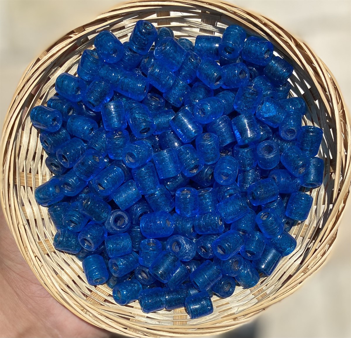 Cam Mavi Düz Silindir Boncuk