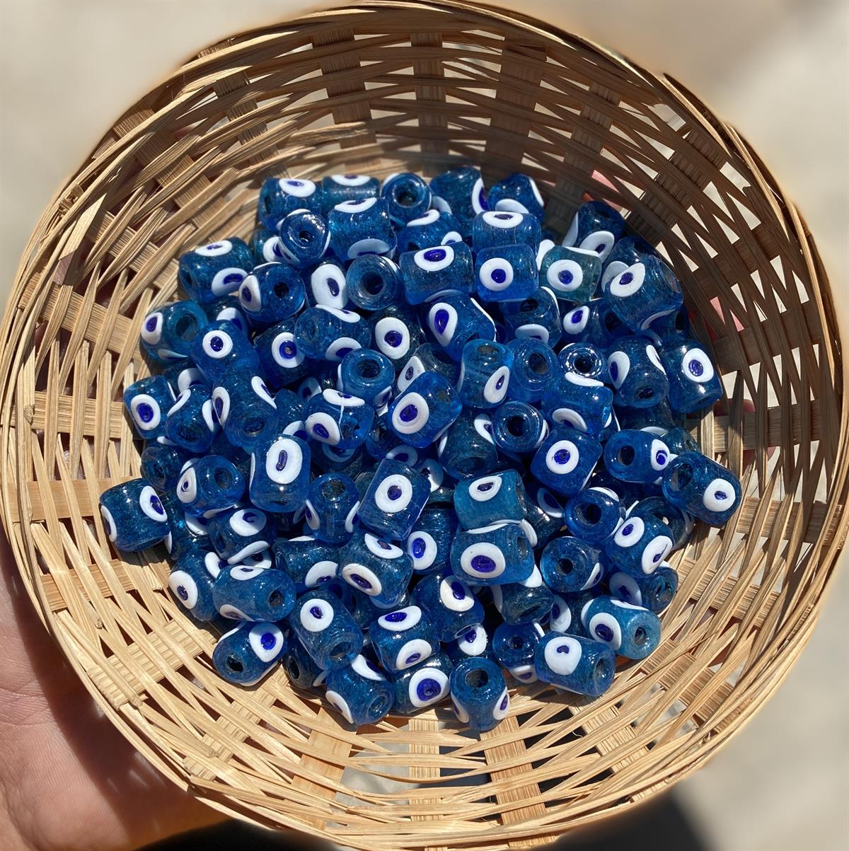 Cam Mavi Gözlü Silindir Boncuk