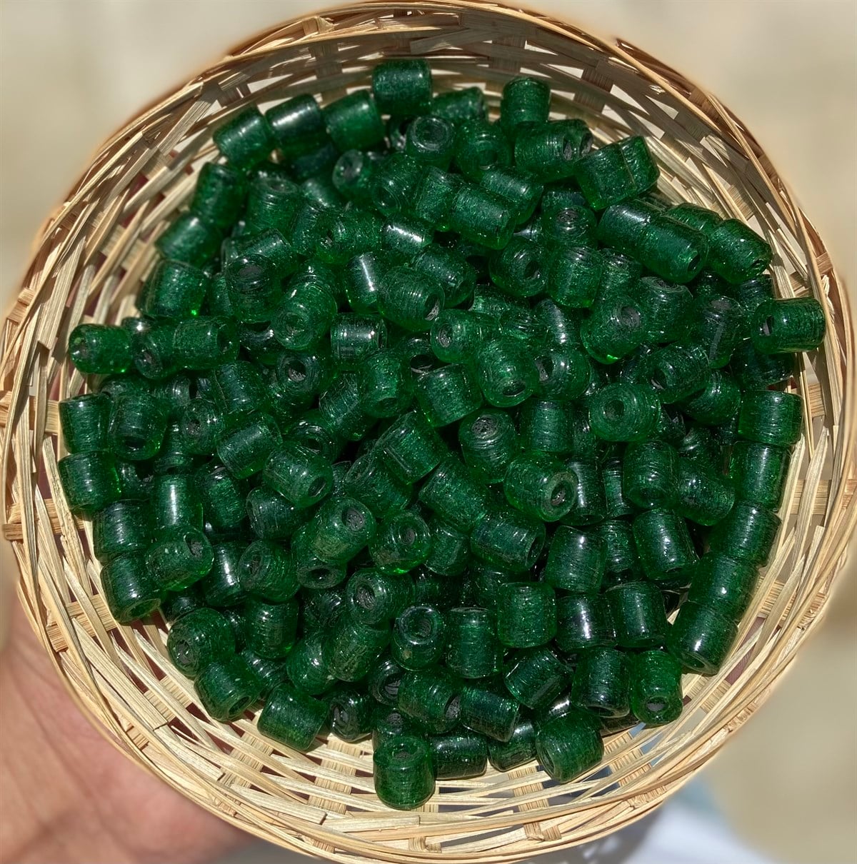 Cam Yeşil Düz Silindir Boncuk