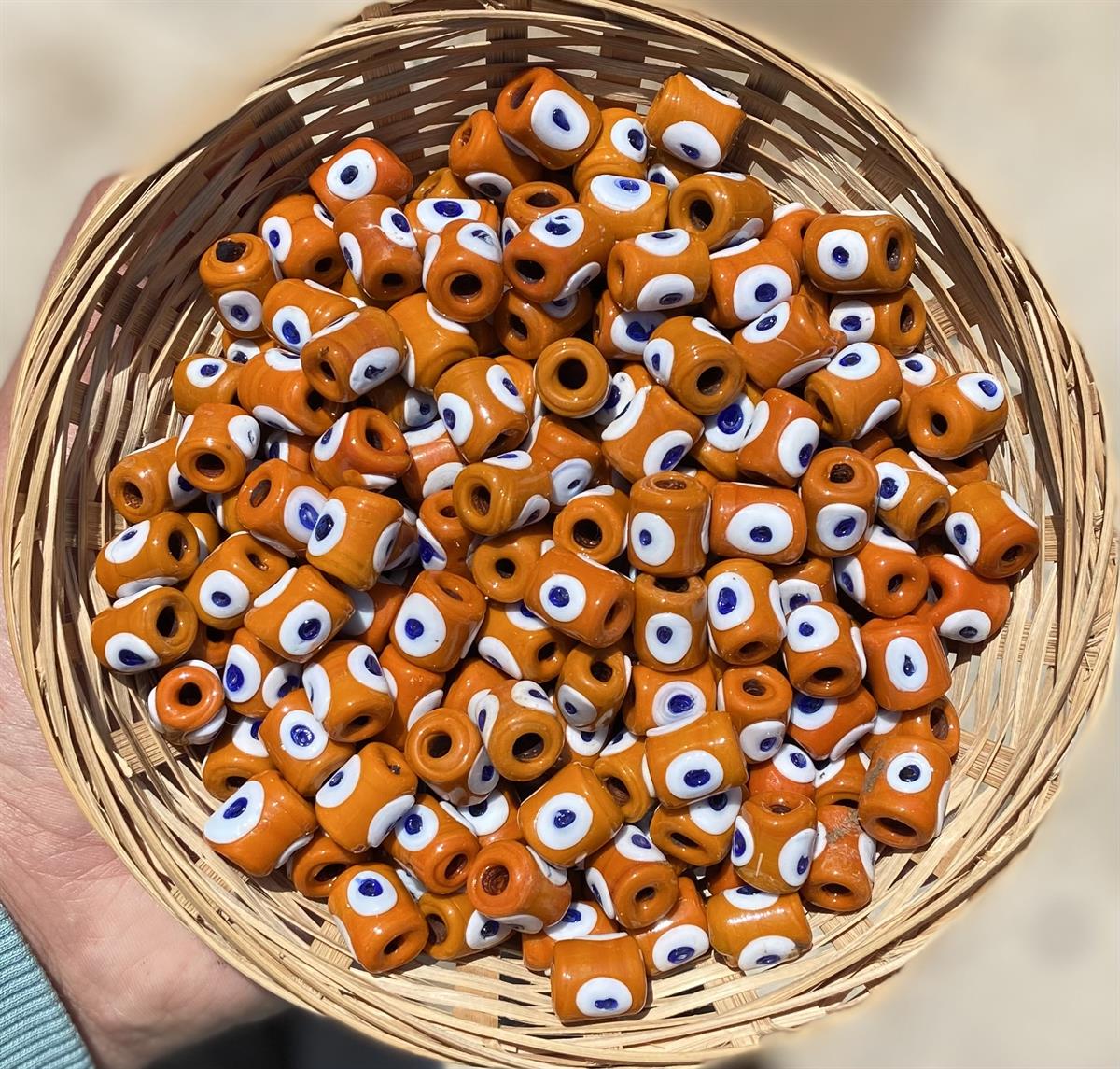 Turuncu Gözlü Silindir Boncuk