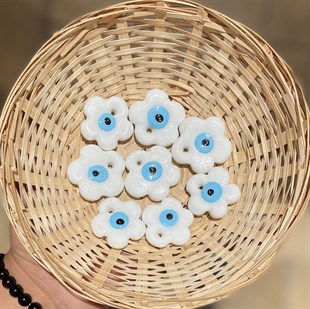 El Yapımı Beyaz Çiçek Cam Boncuk