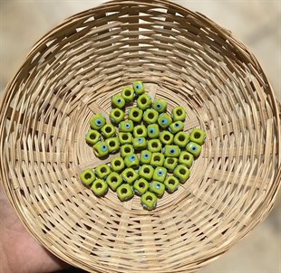 Yeşil 4 Gözlü Kare Murano Cam Boncuk