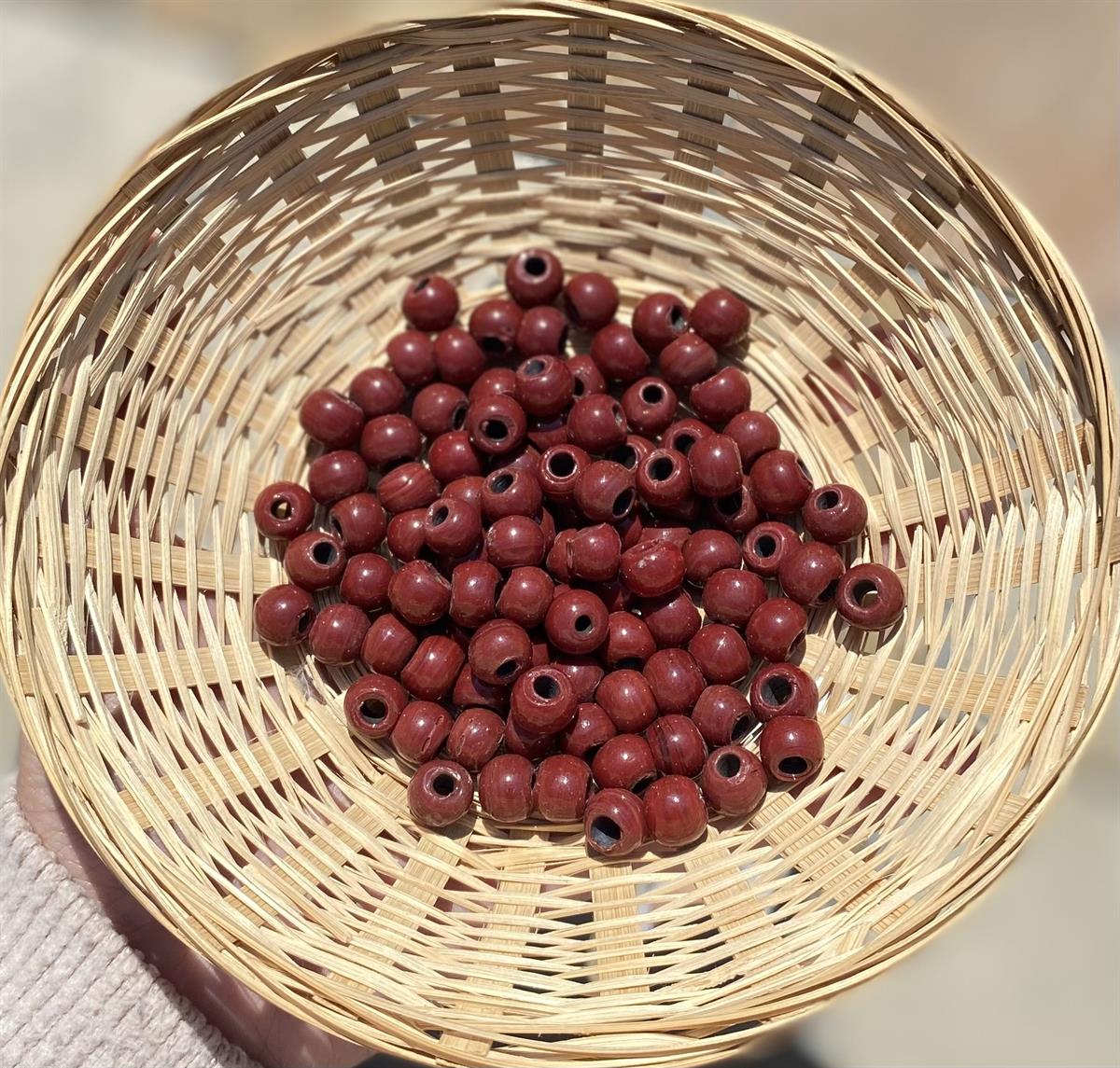 Bordo Yuvarlak Kuzu Boncuk
