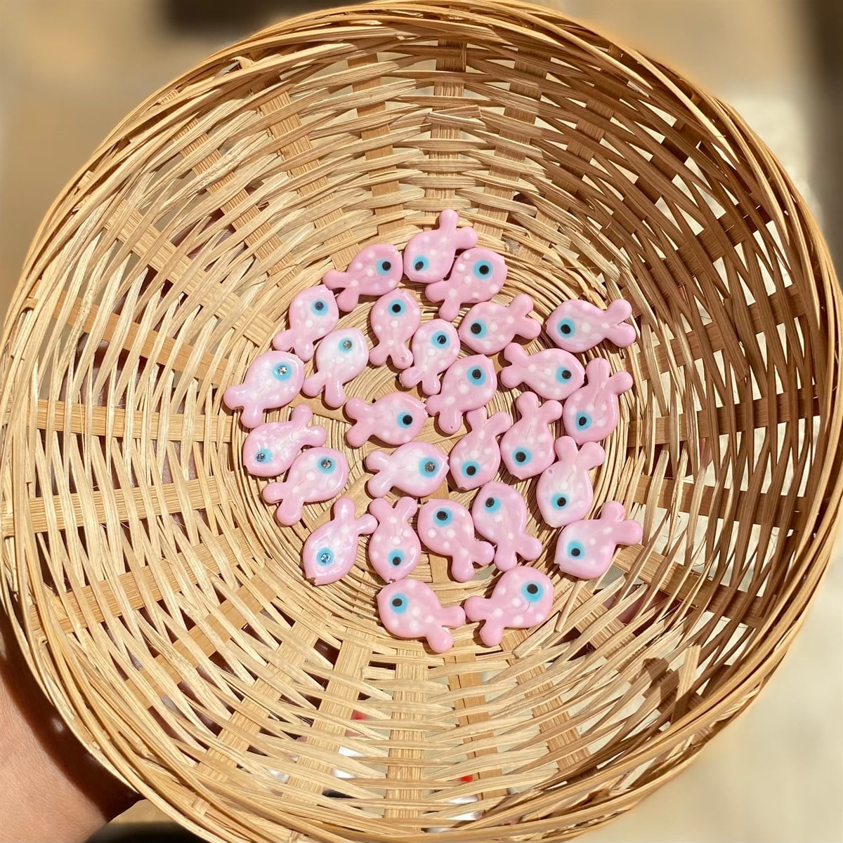 Pembe Benekli Balık Murano Cam Boncuk