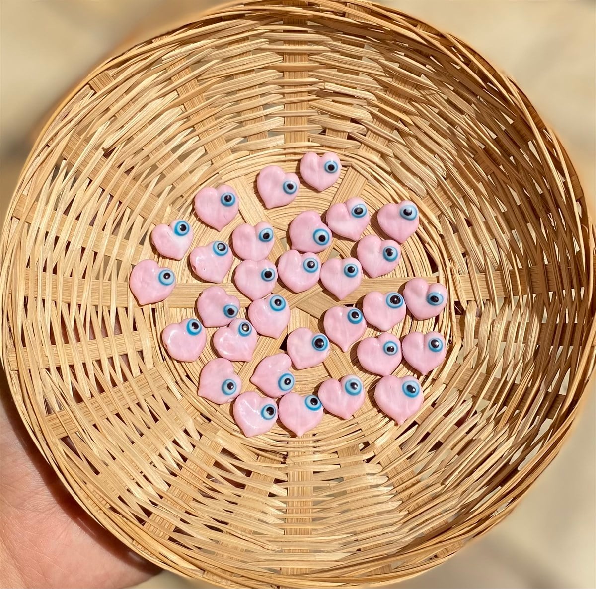 Pembe Gözlü Kalp Murano Cam Boncuk