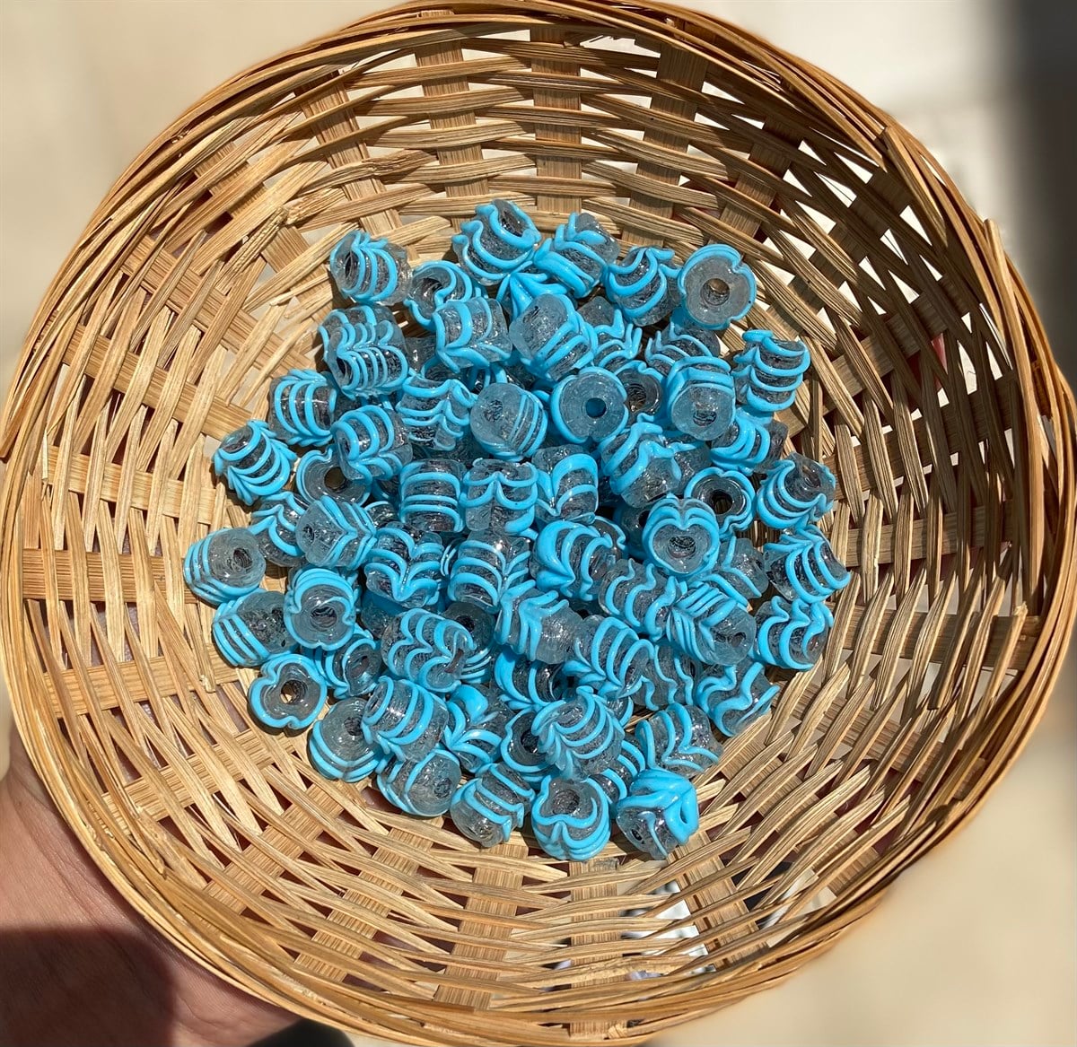 Turkuaz Çizgili Silindir Boncuk