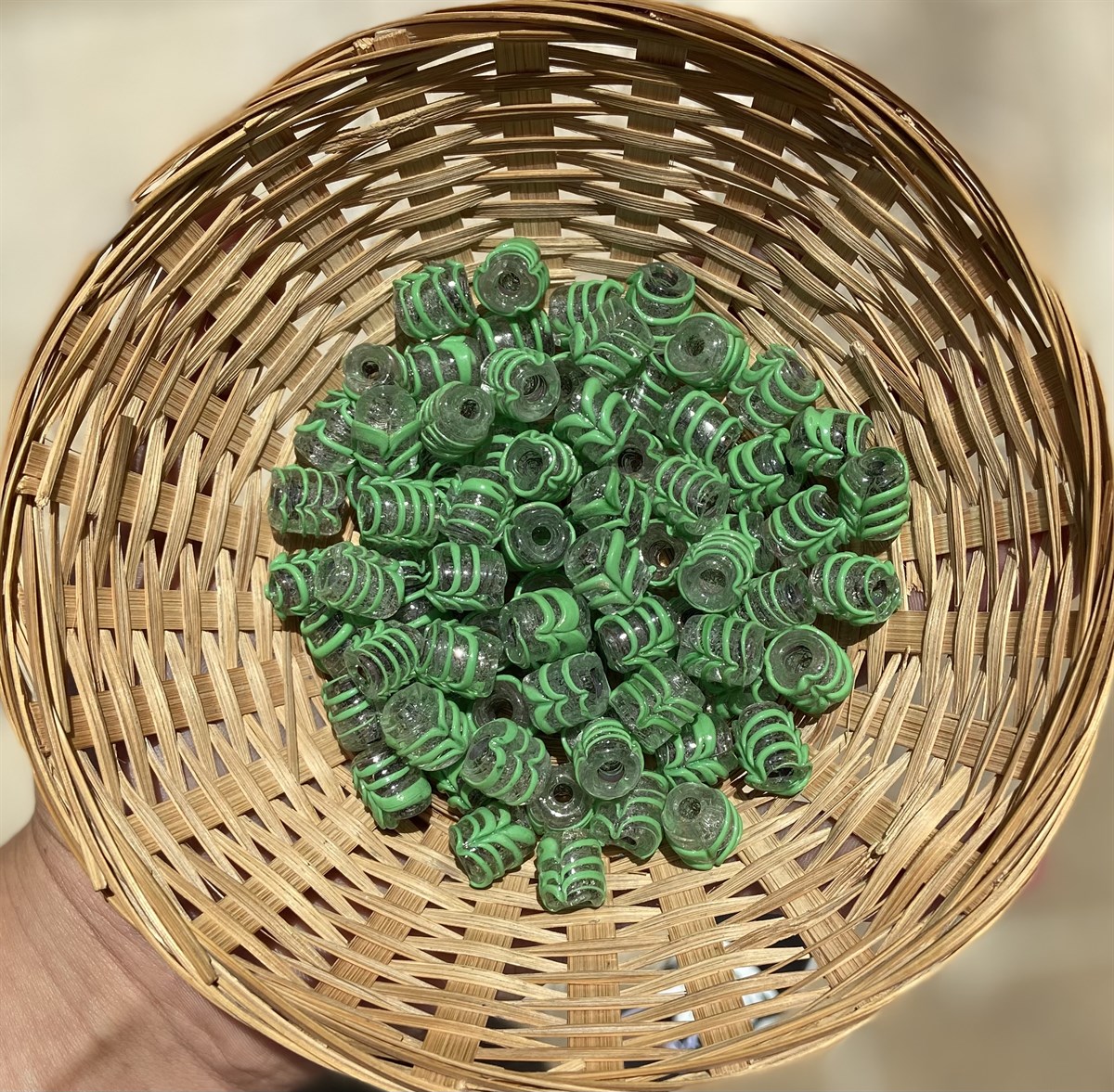 Yeşil Çizgili Silindir Boncuk