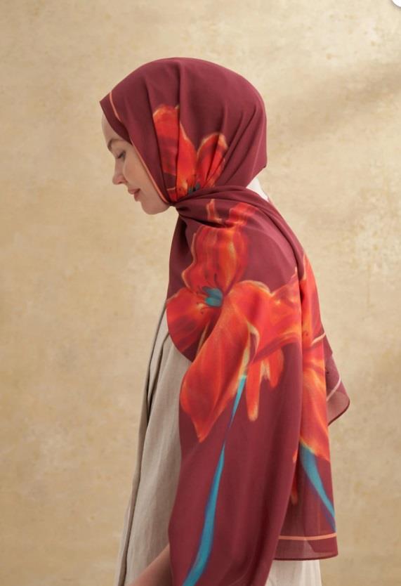 Armanda Çiçek Desenli Şal 3382-Mürdüm