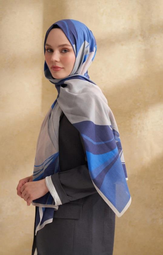 Armanda Çiçek Desenli Şal 3383-Taş Lacivert
