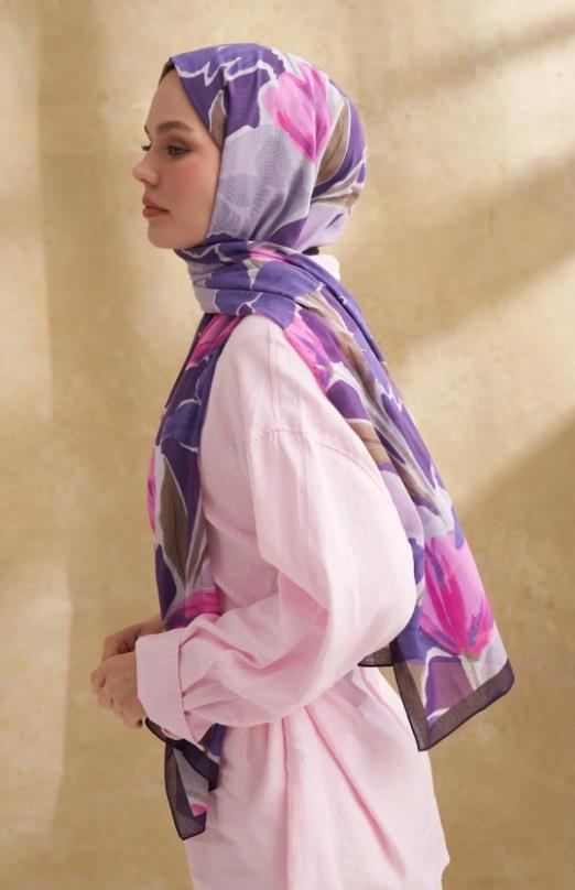 Armanda Çiçek Desenli Şal 3384-Lila