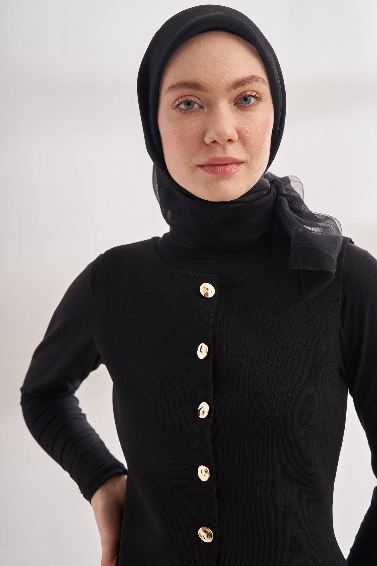 Armanda Çift Katlı Tül Eşarp 0017E-Siyah