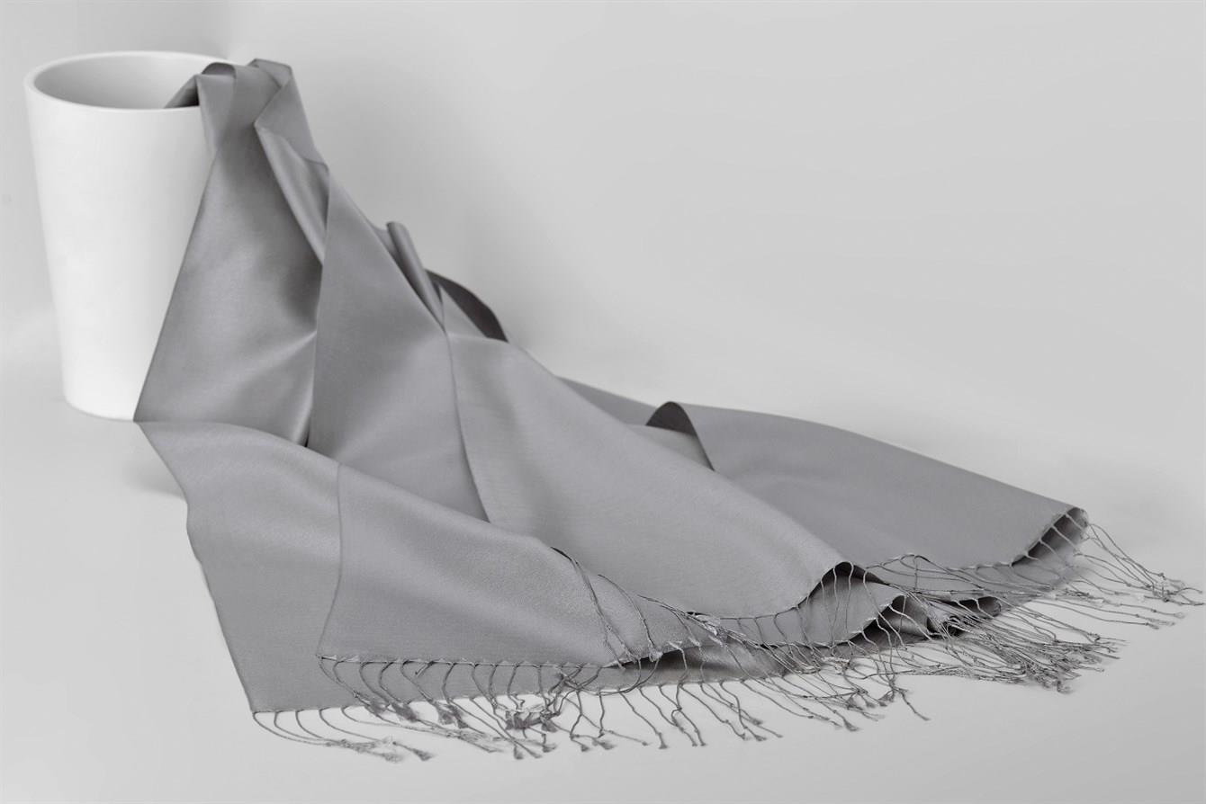 Armanda Çift Taraflı Düz Renk İpek Şal 3011-Koyu Gri