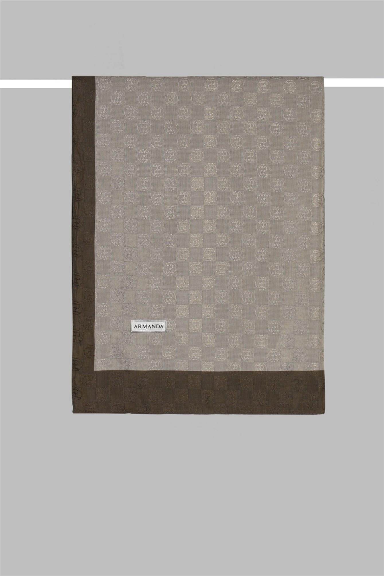 Armanda Dama Monogram Desenli Şal 3041-Füme