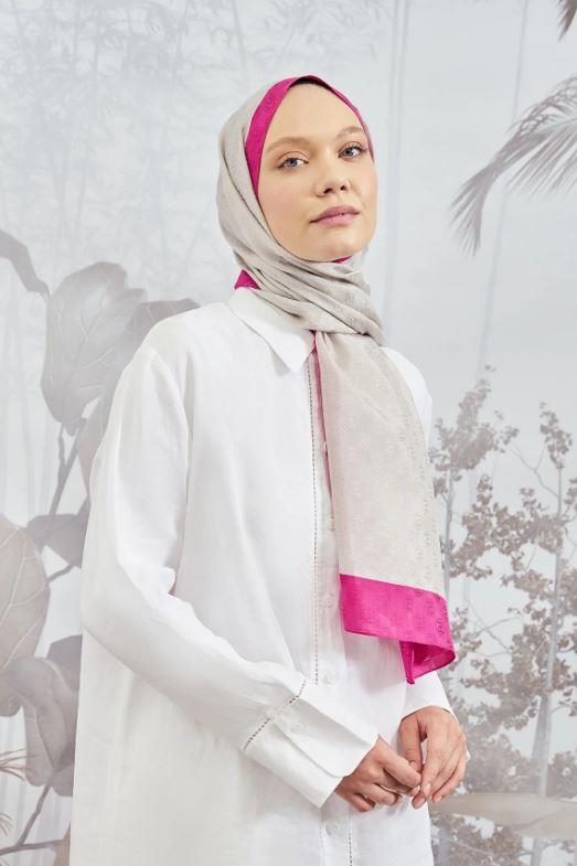 Armanda Dama Monogram Desenli Şal 3041-Taş Fuşya