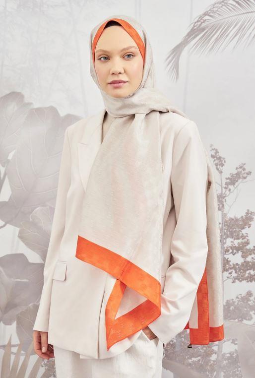 Armanda Dama Monogram Desenli Şal 3041-Taş Orange