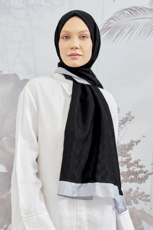 Armanda Dama Monogram Desenli Şal 3041-Siyah Gri