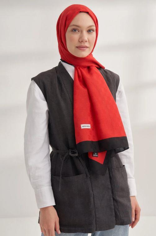 Armanda Dama Monogram Desenli Şal 3041-kırmızı
