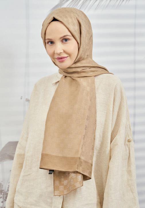 Armanda Dama Monogram Desenli Şal 3041-Camel