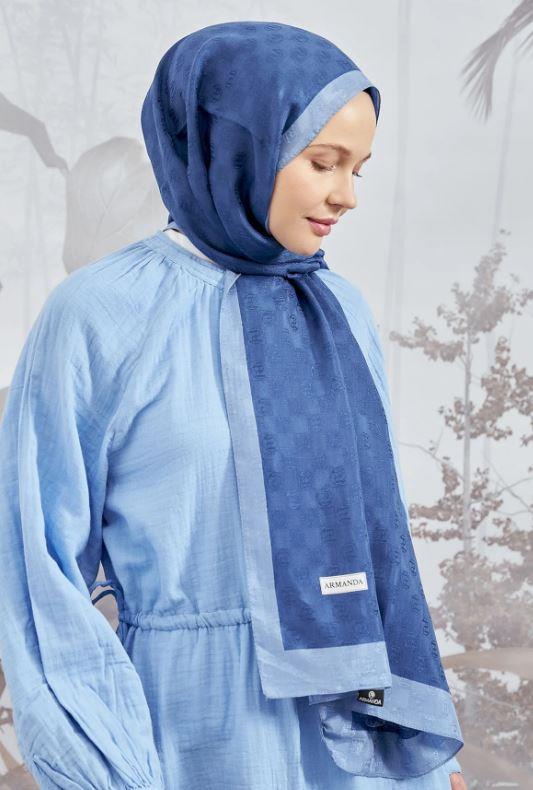 Armanda Dama Monogram Desenli Şal 3041-İNDİGO
