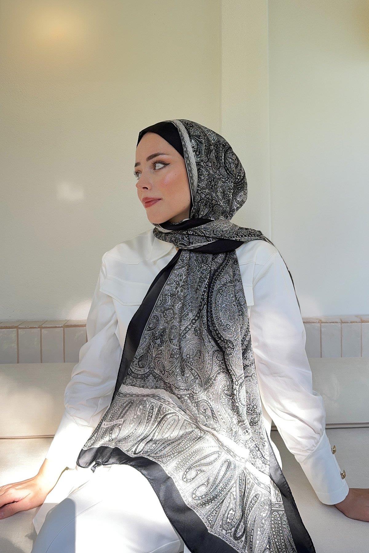 Armanda Etro Etnik Desen Şal 6036-Siyah Gri