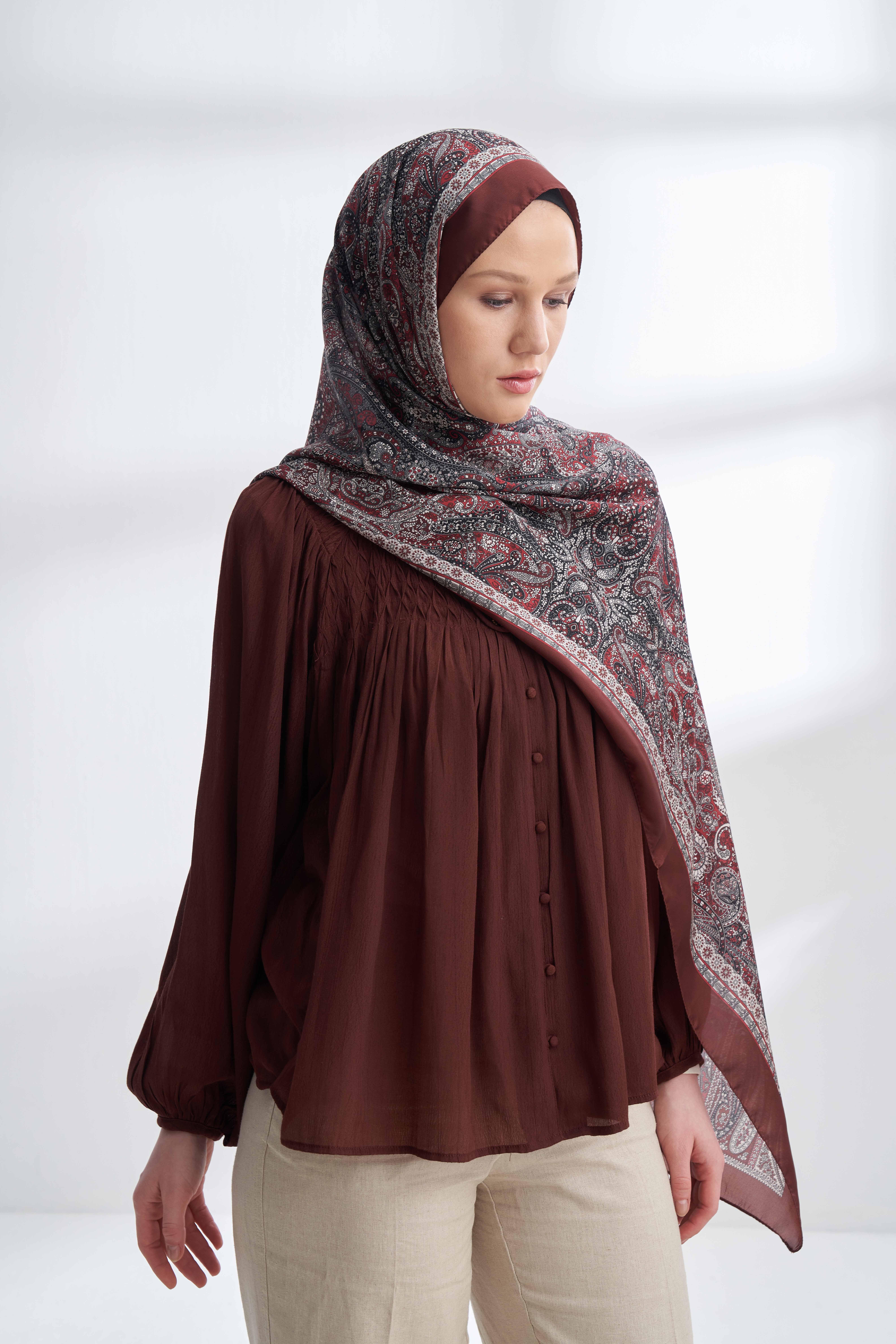 Armanda Etro Etnik Desen Şal 6036-Burgundy
