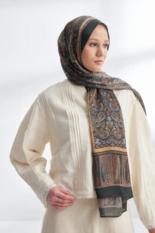 Armanda Etro Etnik Desen Şal 6036-Kaşmir Haki
