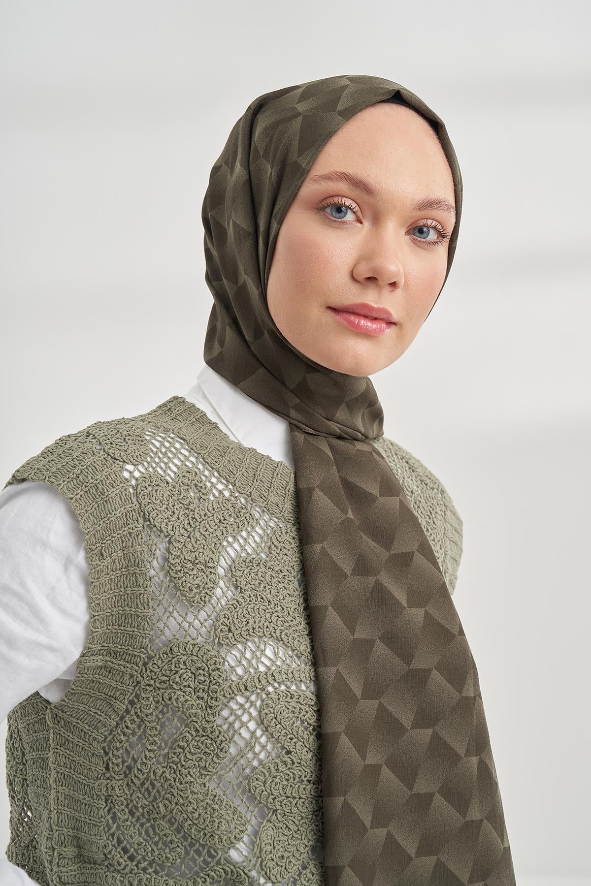 Armanda Geometrik Desen Şal 3120-Haki