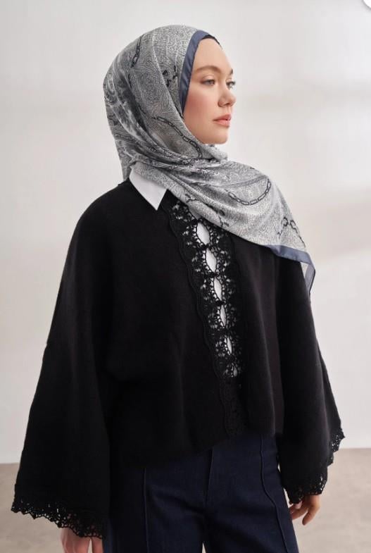 Armanda İthal Vual Nuit Desen Şal 04463-Füme