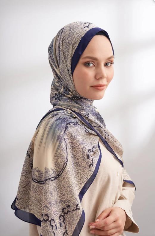 Armanda İthal Vual Nuit Desen Şal 04463-Lacivert