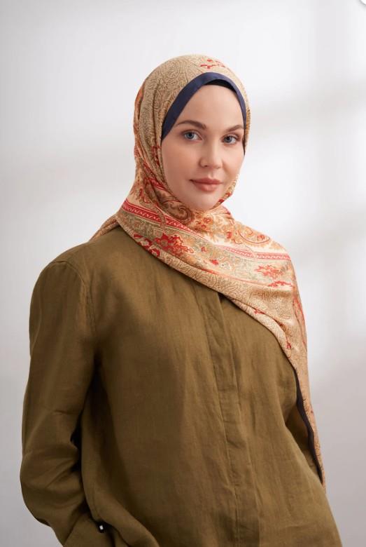 Armanda İthal Vual Nuit Desen Şal 04463-Lacivert Orange