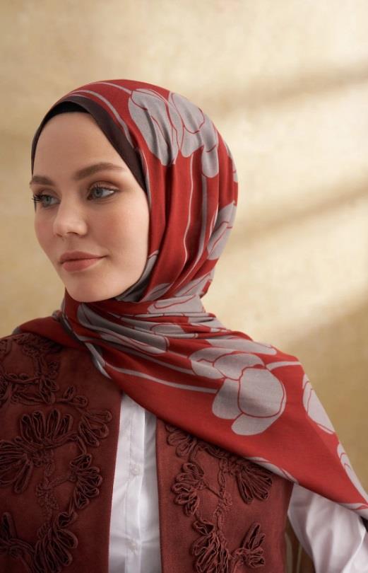 Armanda Lale Desen Şal 3380-Bordo