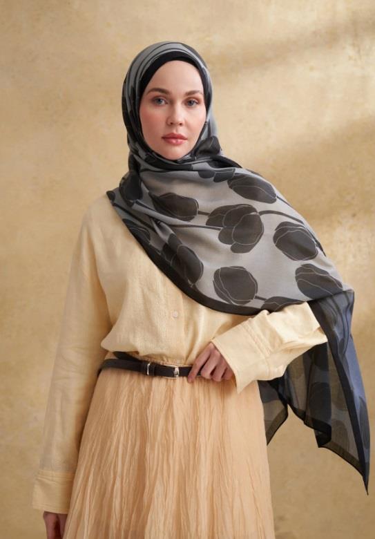 Armanda Lale Desen Şal 3380-Gri