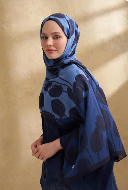 Armanda Lale Desen Şal 3380-Lacivert