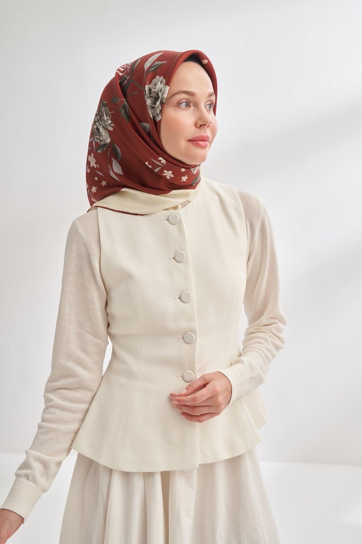 Armanda Marigold Desen Tivil İpek Eşarp 4368-Bordo