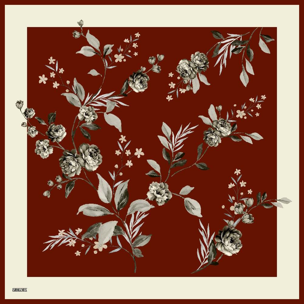 Armanda Marigold Desen Tivil İpek Eşarp 4368-Bordo
