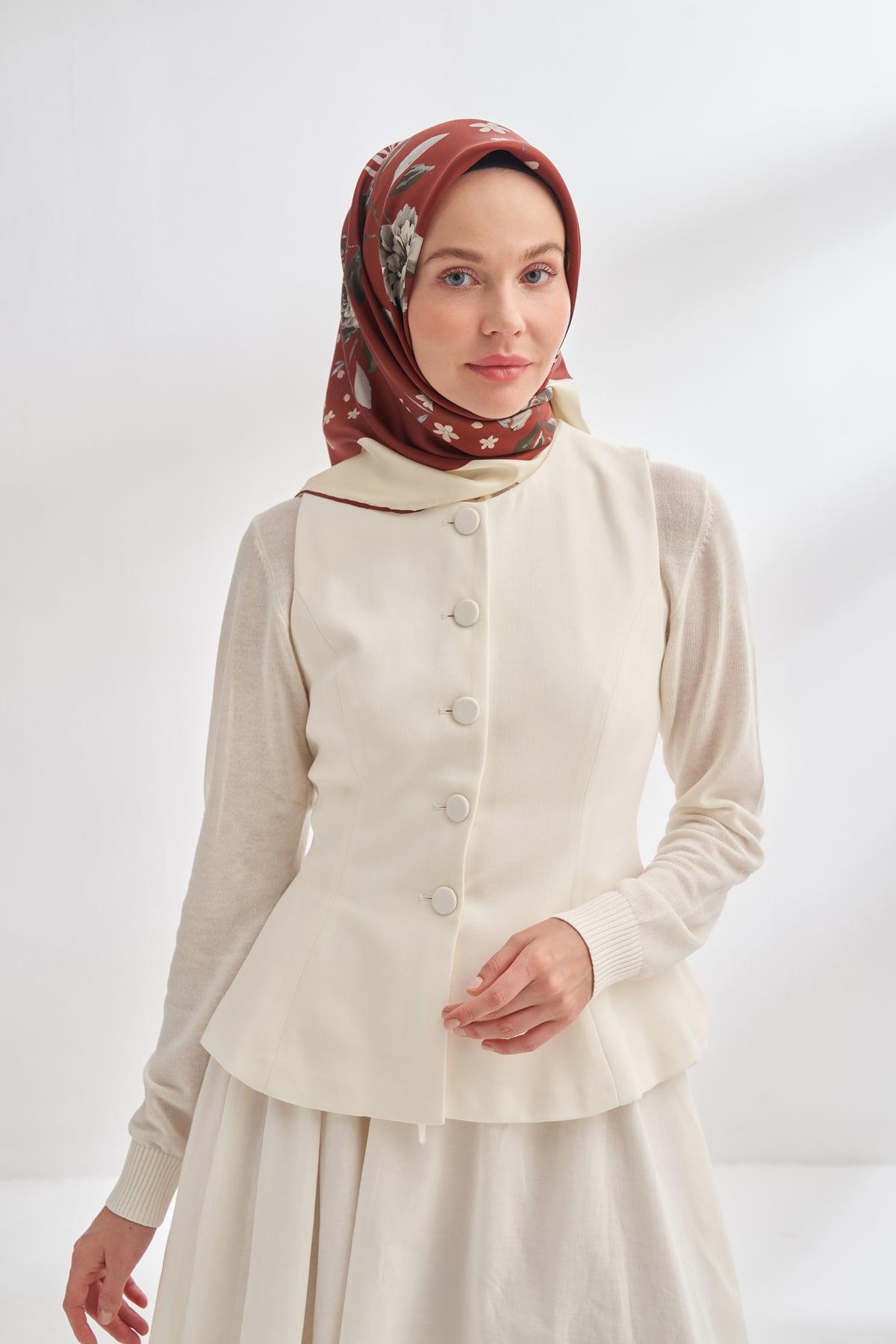 Armanda Marigold Desen Tivil İpek Eşarp 4368-Bordo