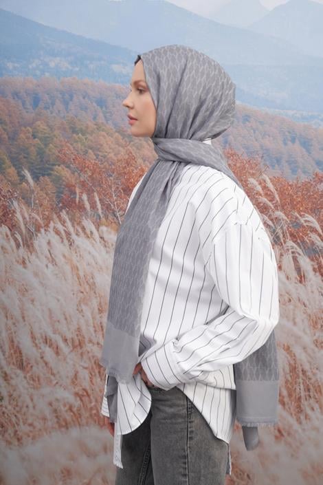 Armanda Monogram Desen Şal 3098-Gri