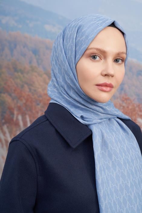 Armanda Monogram Desen Şal 3098-Kot Mavisi