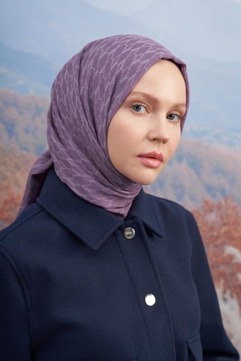 Armanda Monogram Desen Şal 3098-Leylak
