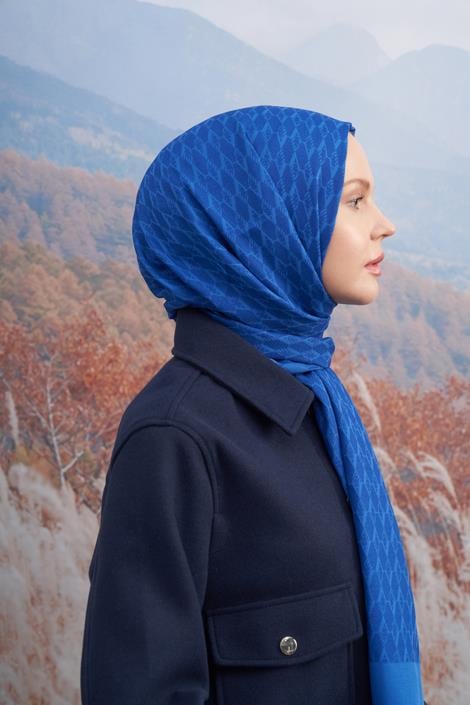 Armanda Monogram Desen Şal 3098-Saks