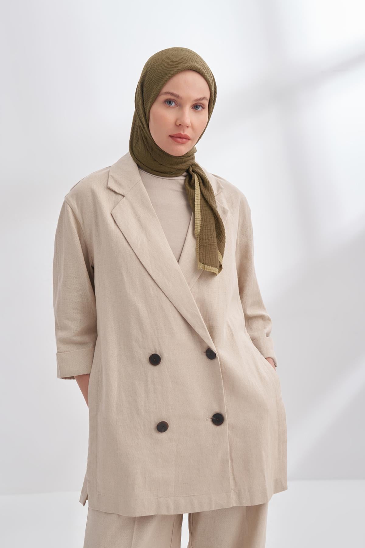 Armanda Müslin Biyeli Eşarp 3353-Haki