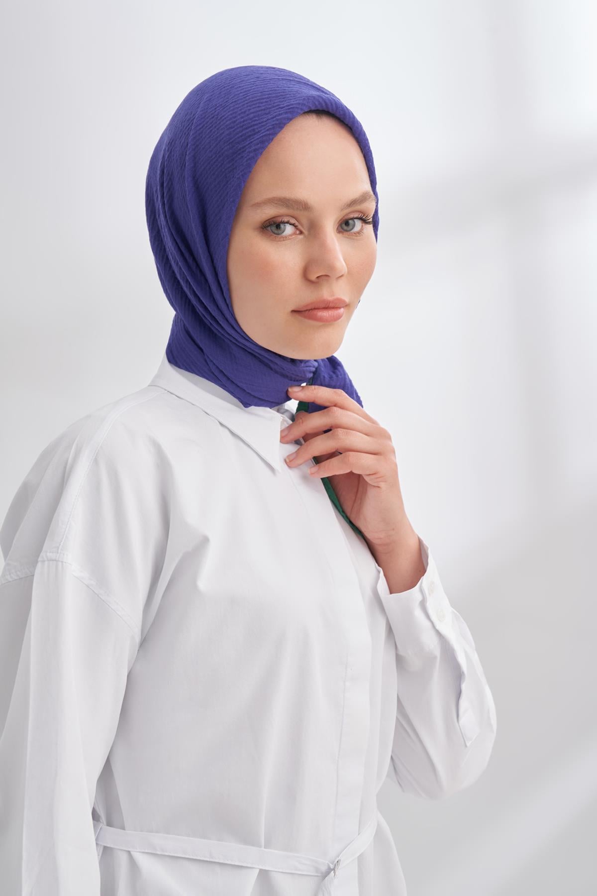 Armanda Müslin Biyeli Eşarp 3353-Morcivert