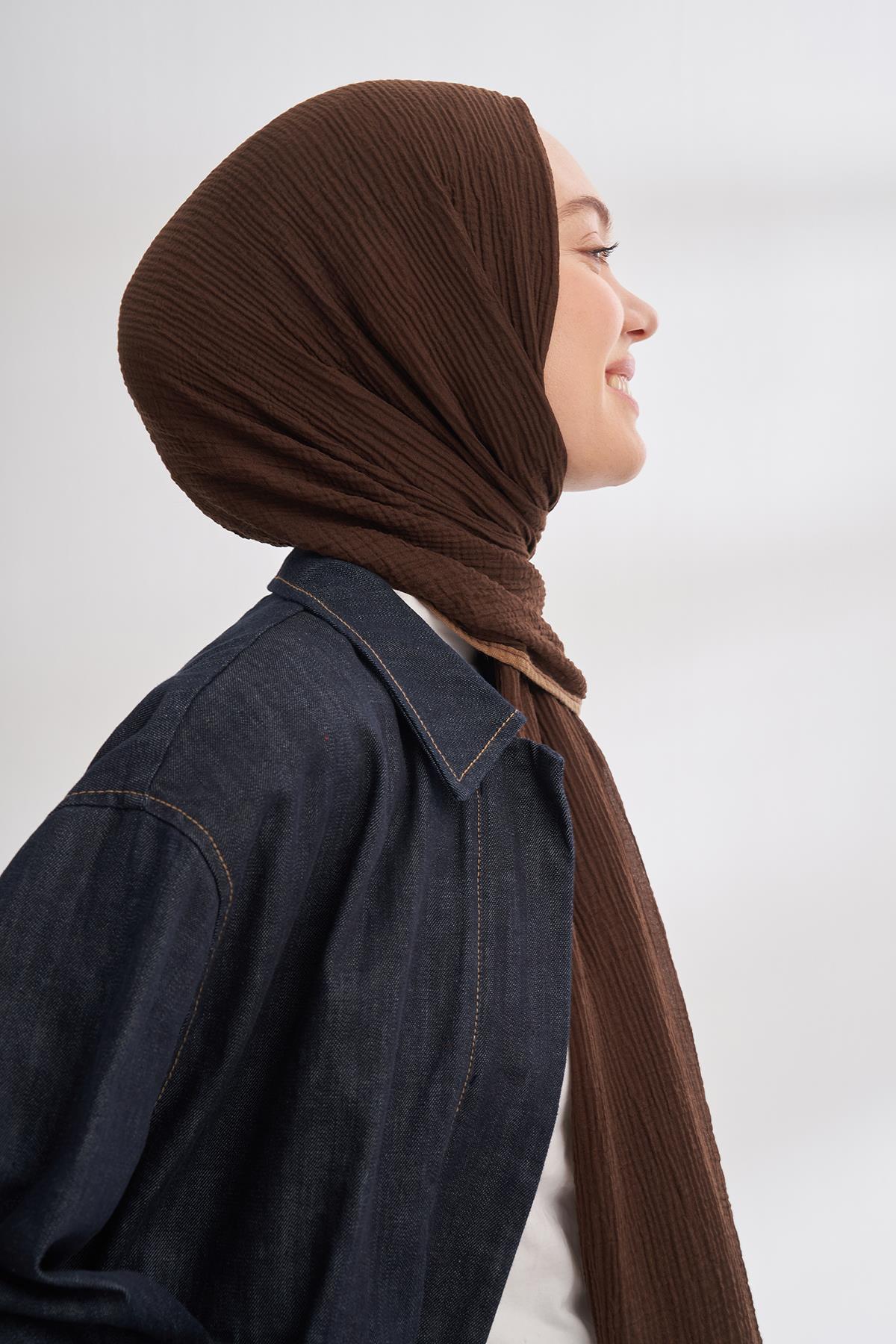 Armanda Müslin Biyeli Şal 3352-Acı Kahve