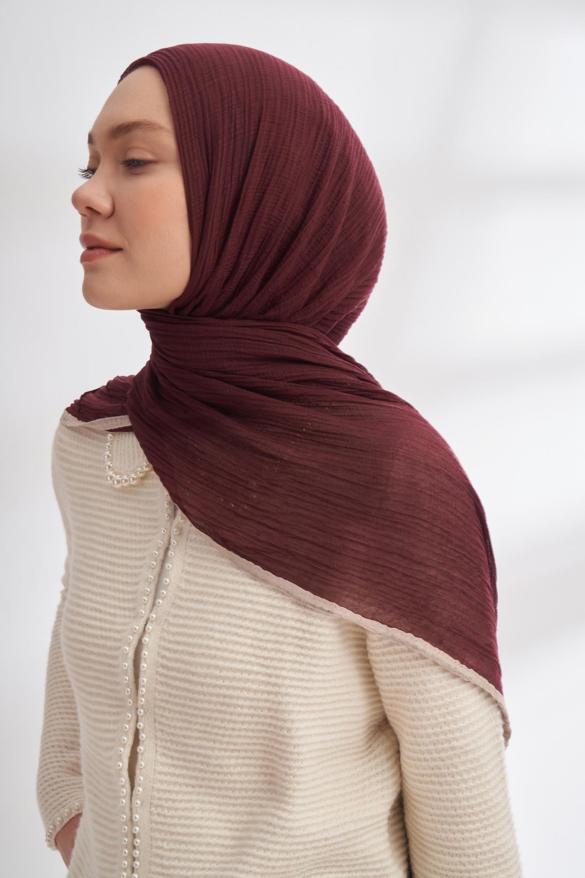 Armanda Müslin Biyeli Şal 3352-Burgundy