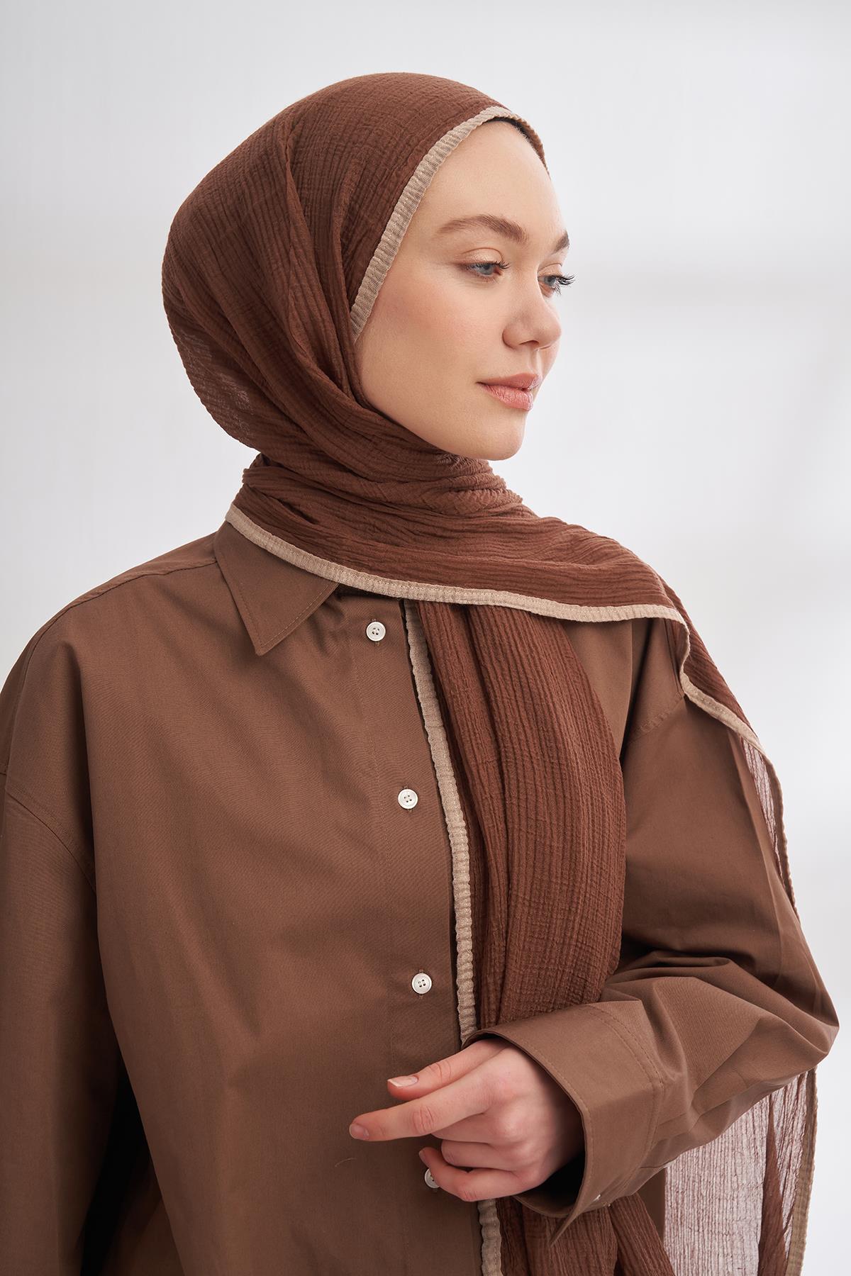 Armanda Müslin Biyeli Şal 3352-Kahve