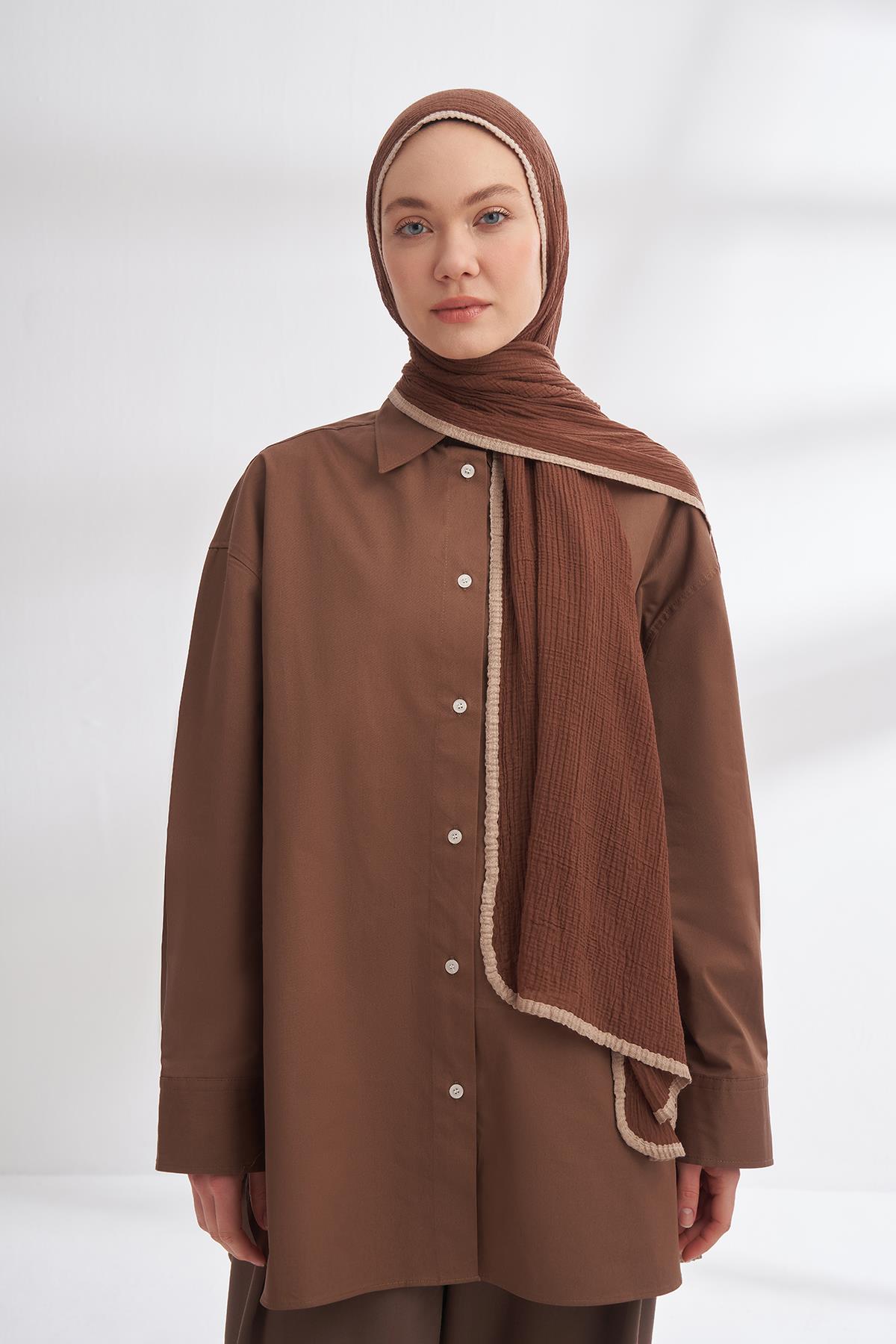 Armanda Müslin Biyeli Şal 3352-Kahve