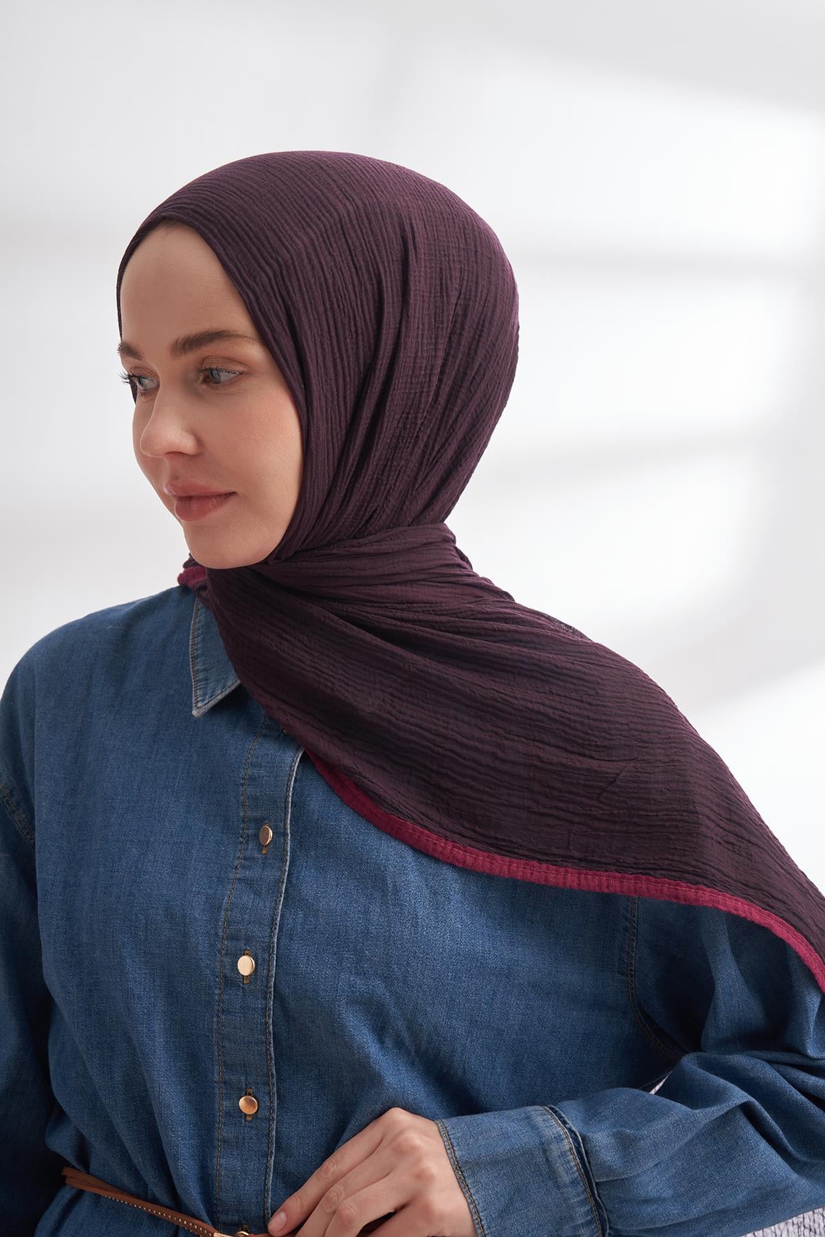 Armanda Müslin Biyeli Şal 3352-Mürdüm