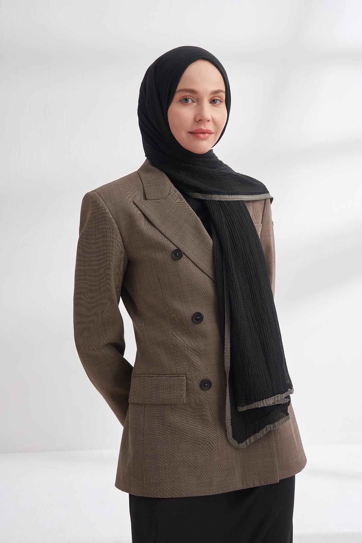 Armanda Müslin Biyeli Şal 3352-Siyah