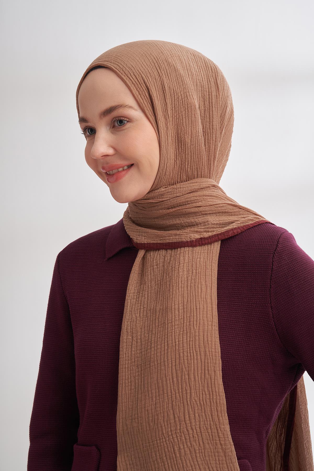 Armanda Müslin Biyeli Şal 3352-Vizon